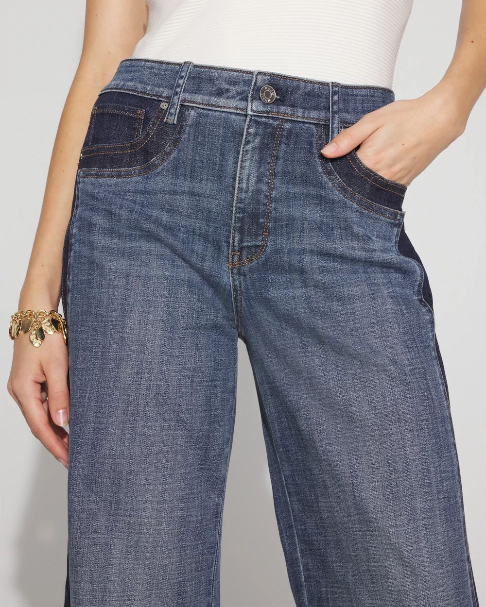 High-Rise Colorblocked Wide-Leg Jean