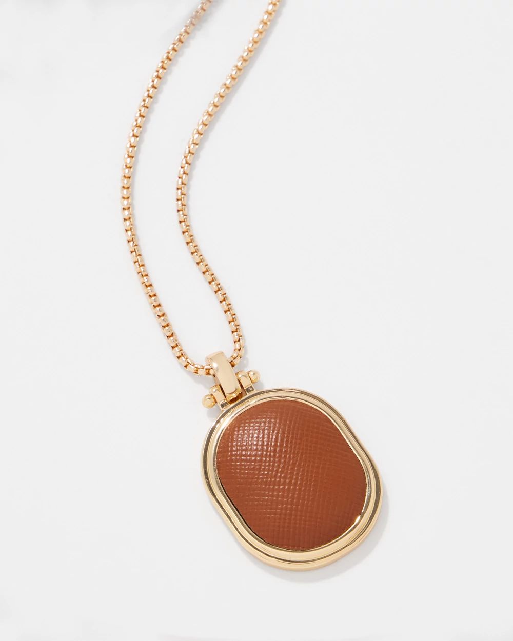 Cognac Textured Leather Pendant Necklace