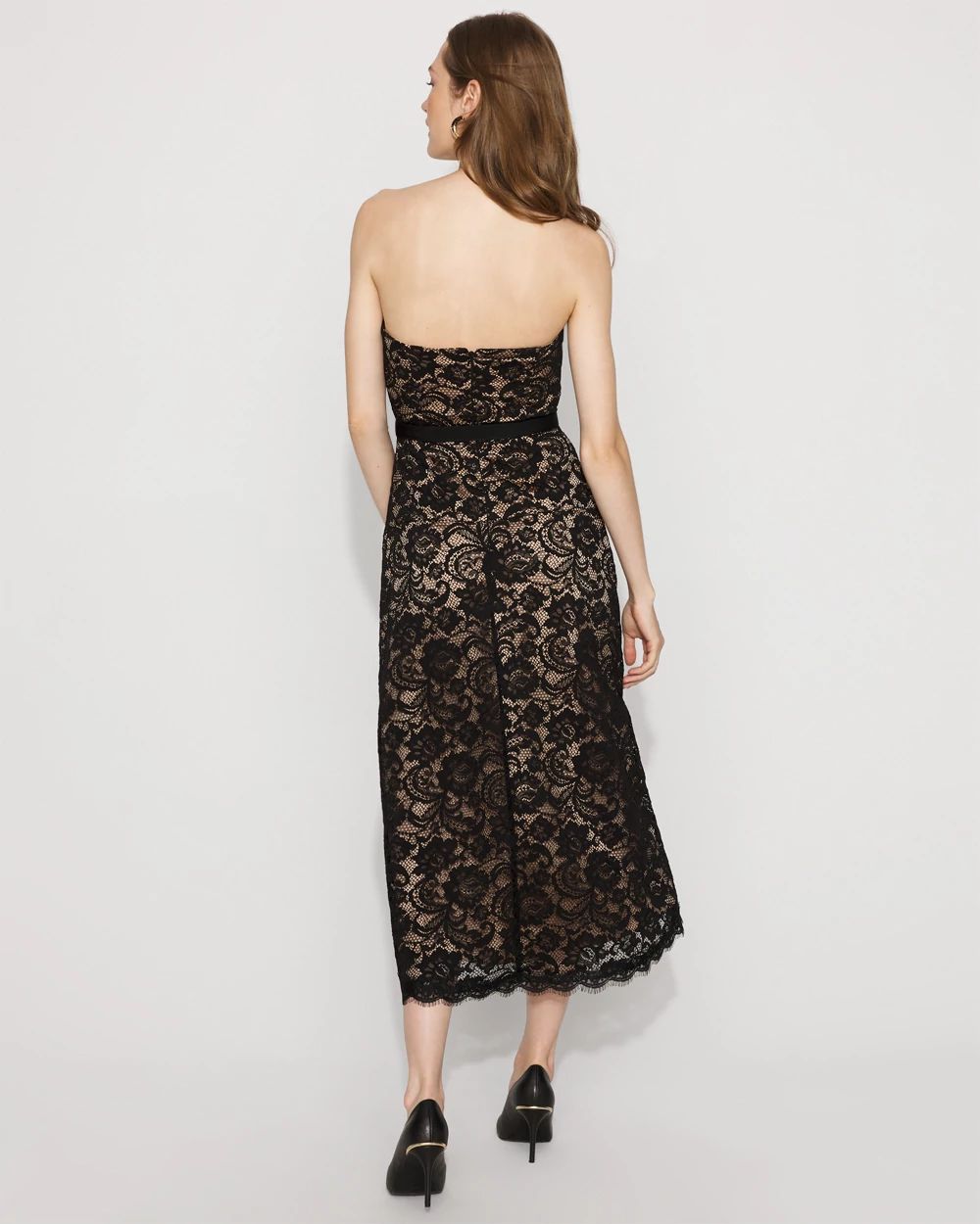 Petite Strapless Lace Midi Dress