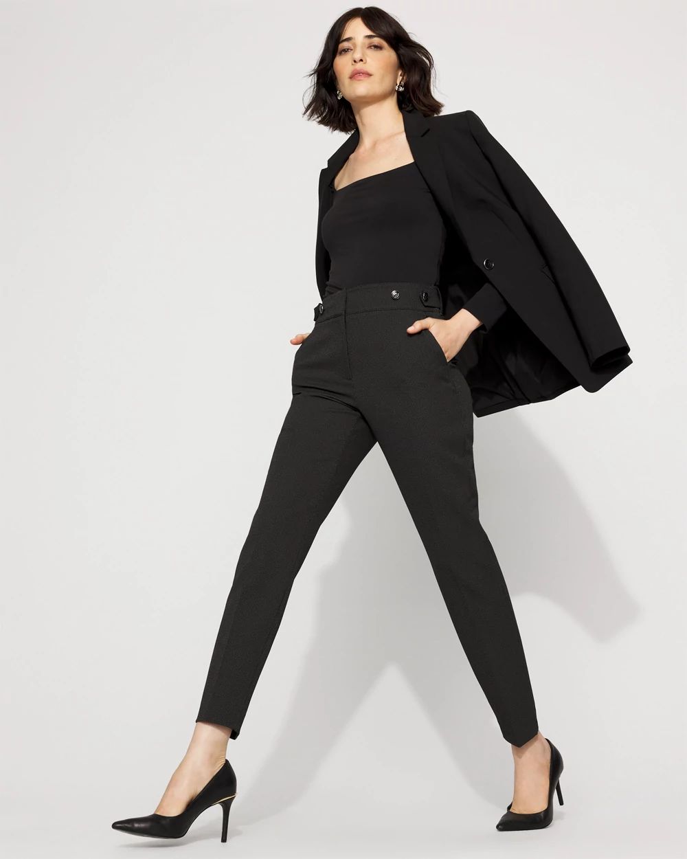 Elle Slim Ankle Pant with Button Tab Waist