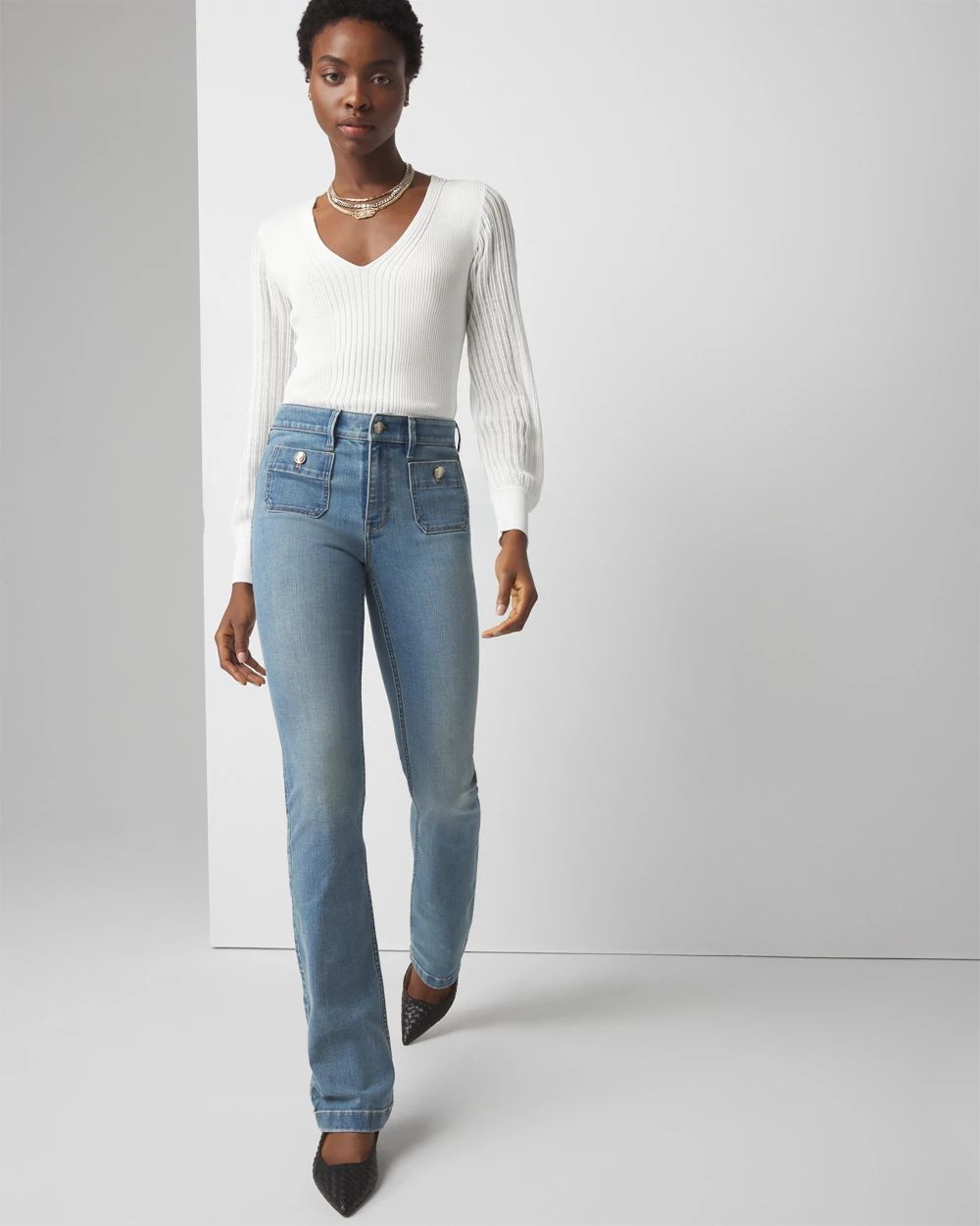 High Rise Patch Pocket Bootcut Jean