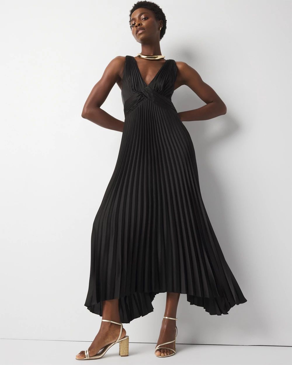 Satin Pleated Midi Dress