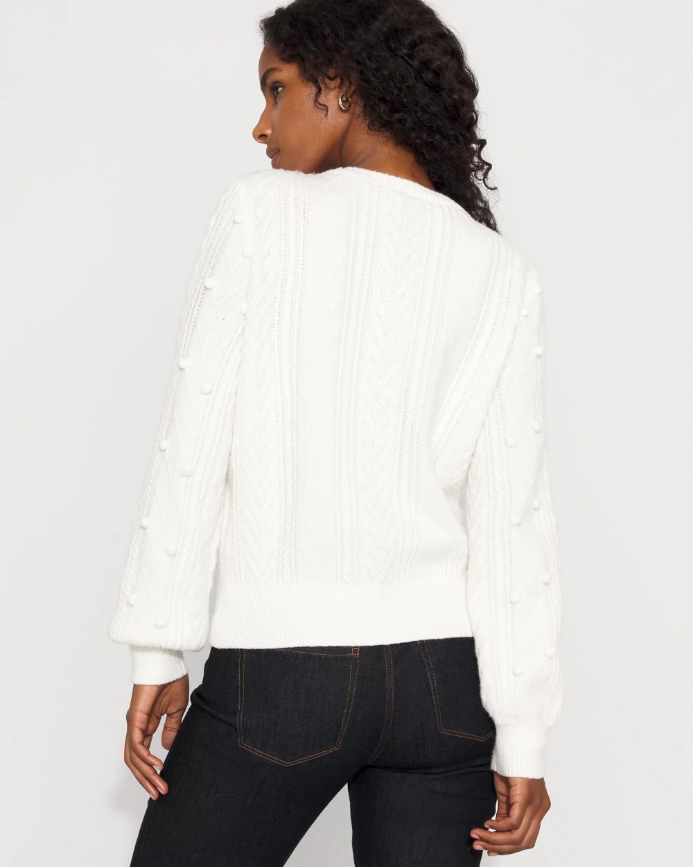 Petite Satin Bow Cable Knit Sweater