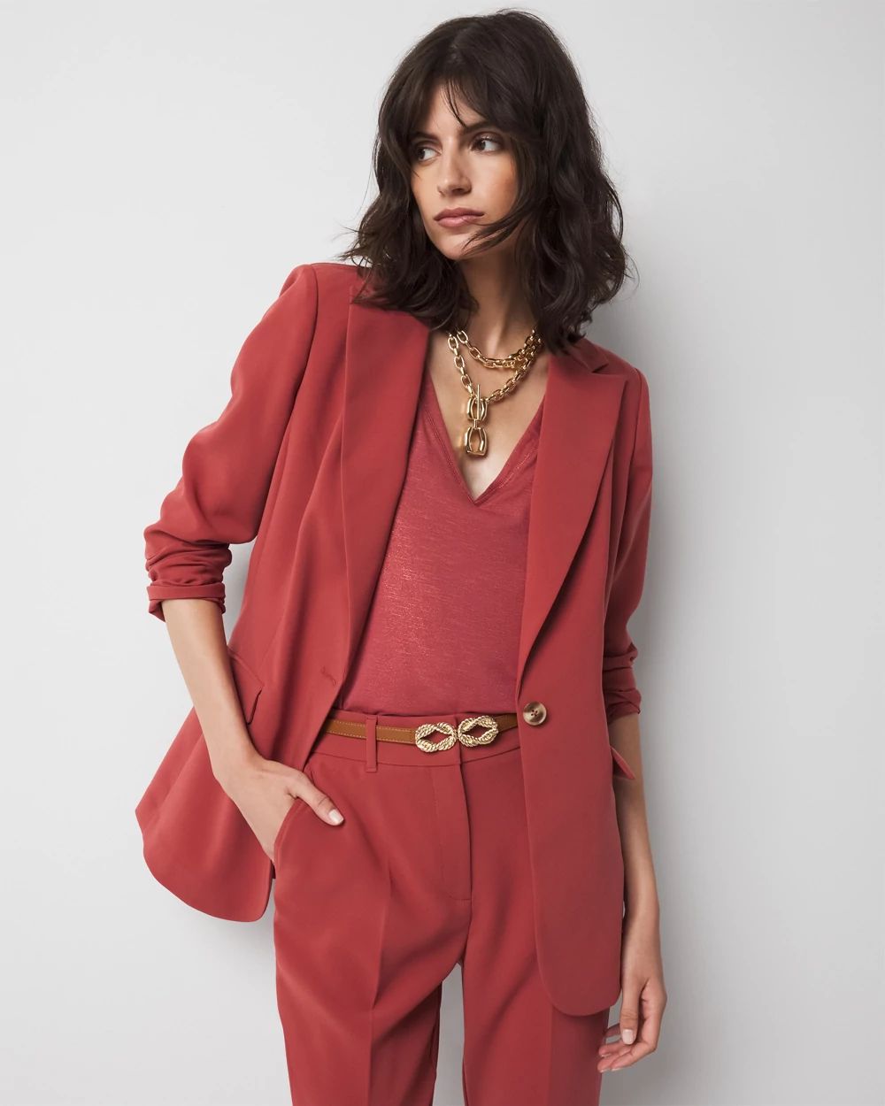 Cinched-Back One-Button Blazer