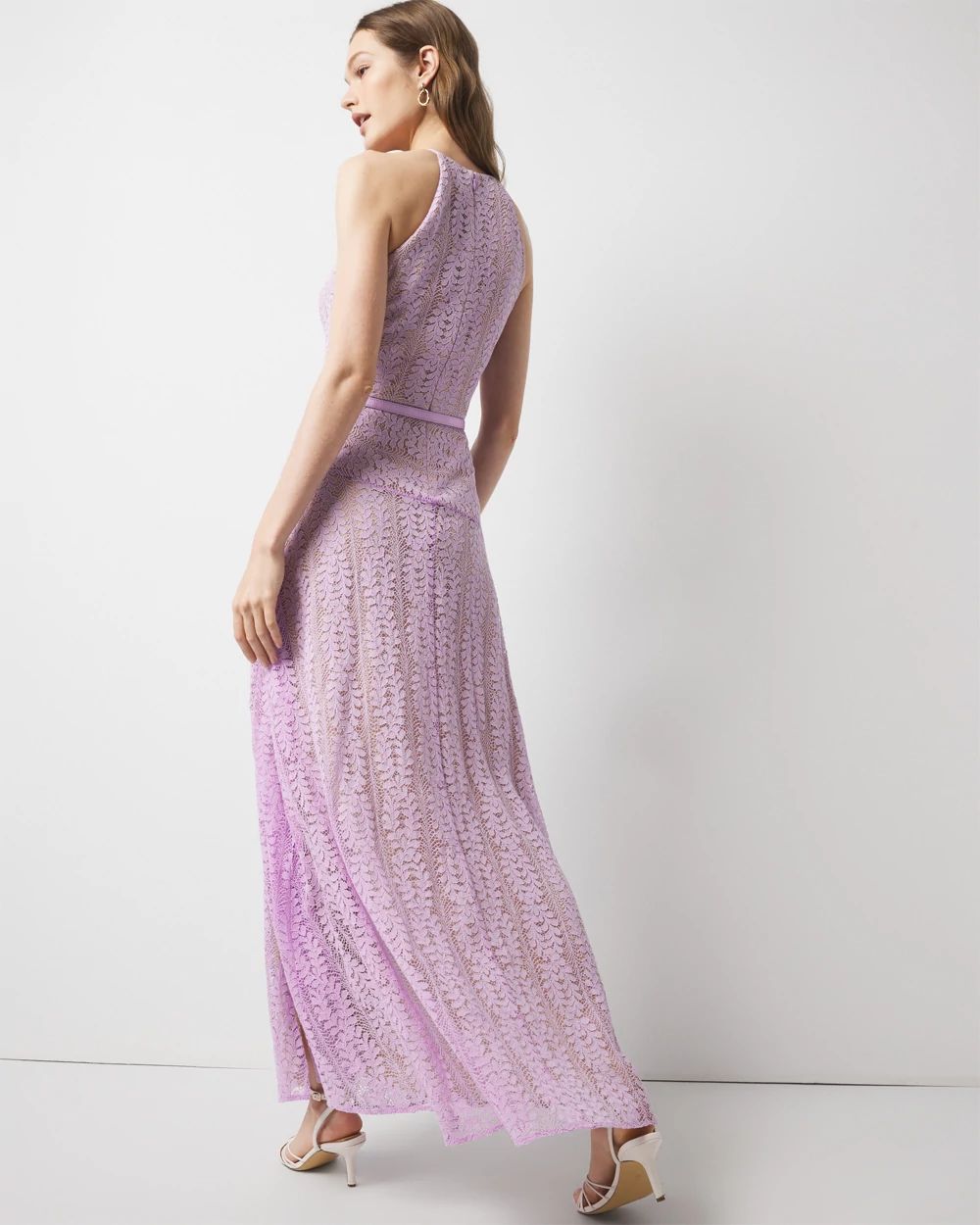 Sleeveless Halter Lace Maxi Dress