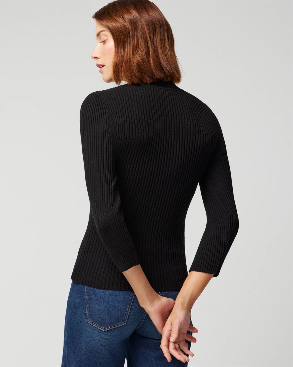 3/4 Sleeve Cutout Mockneck Pullover