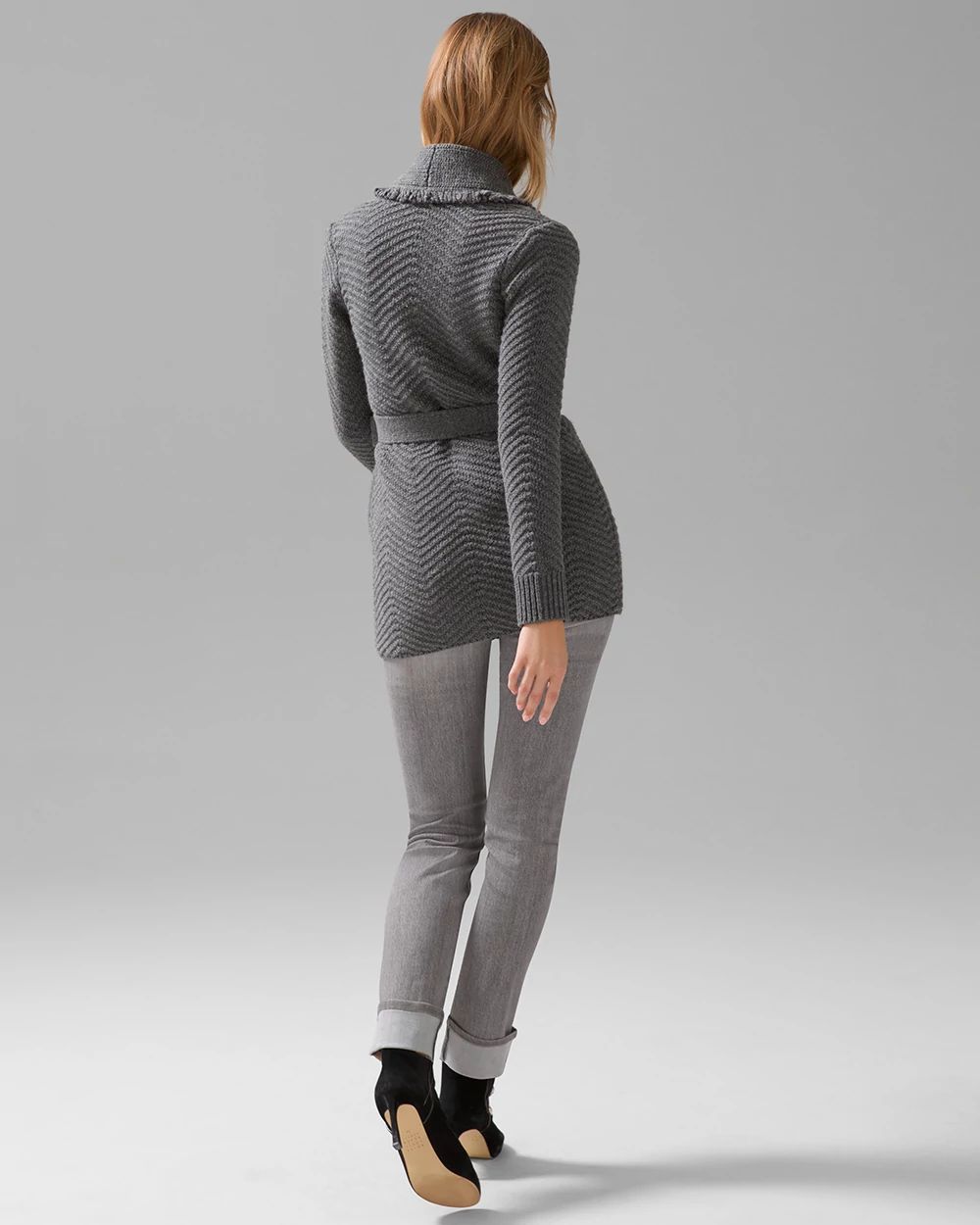 Mid-Rise Suede Trim Slim Jeans