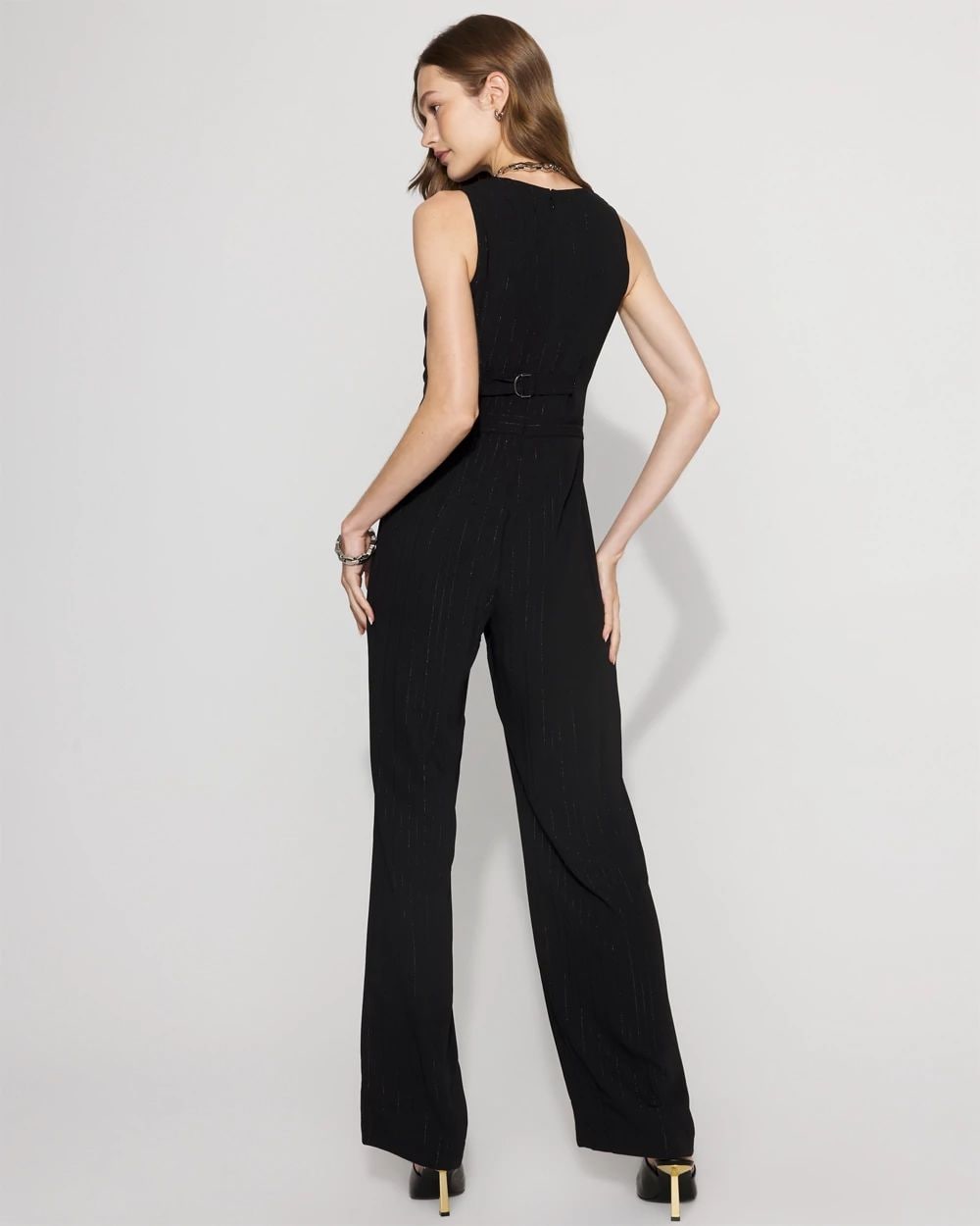 Metallic Pinstripe Crepe Jumpsuit
