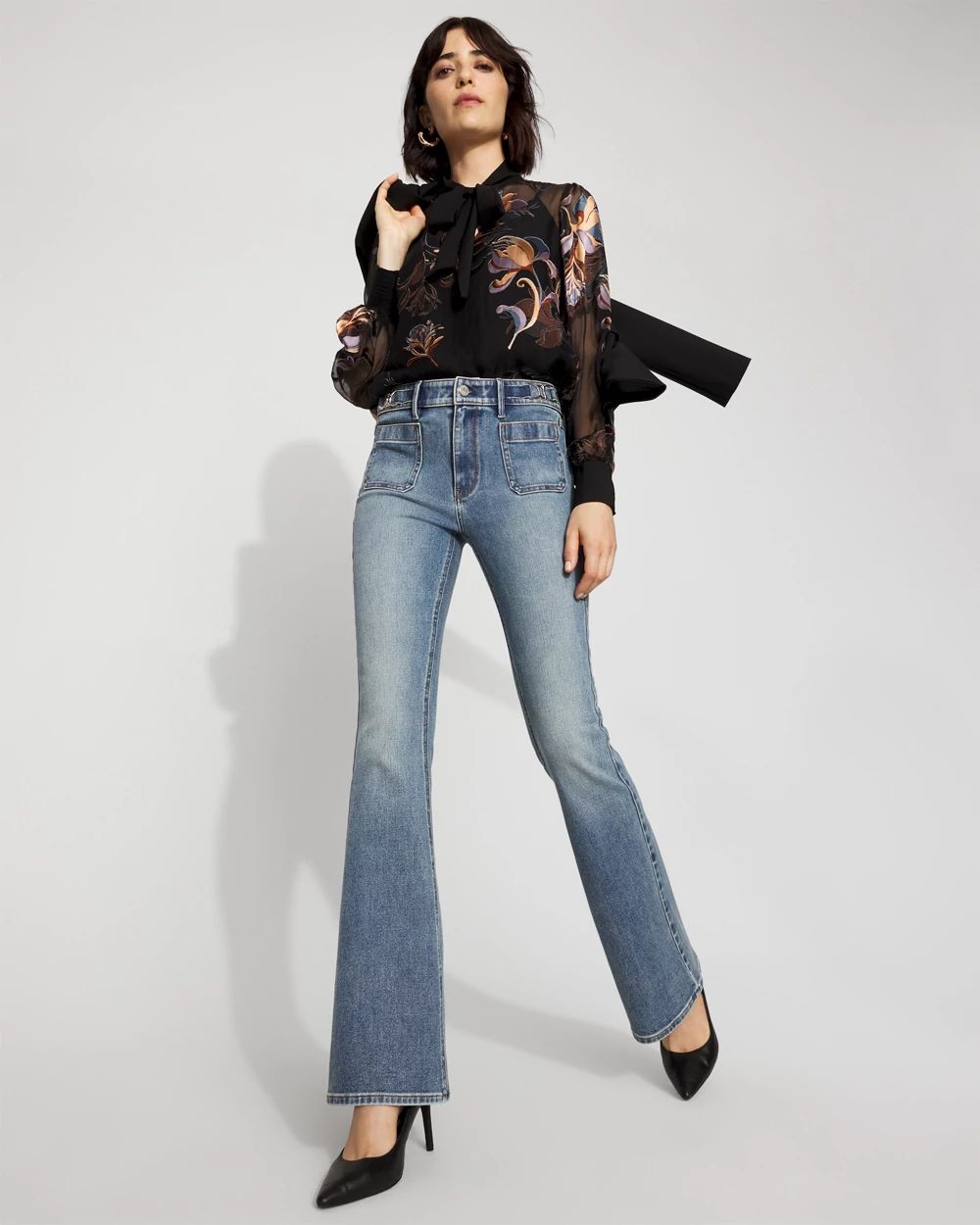High-Rise Novelty Waistband Flare Jean