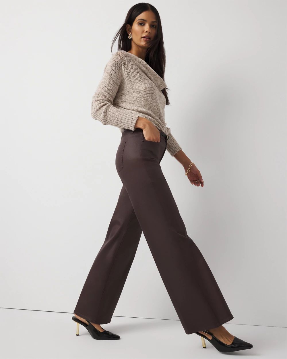 Coated Denim High Rise Wide Leg Jean