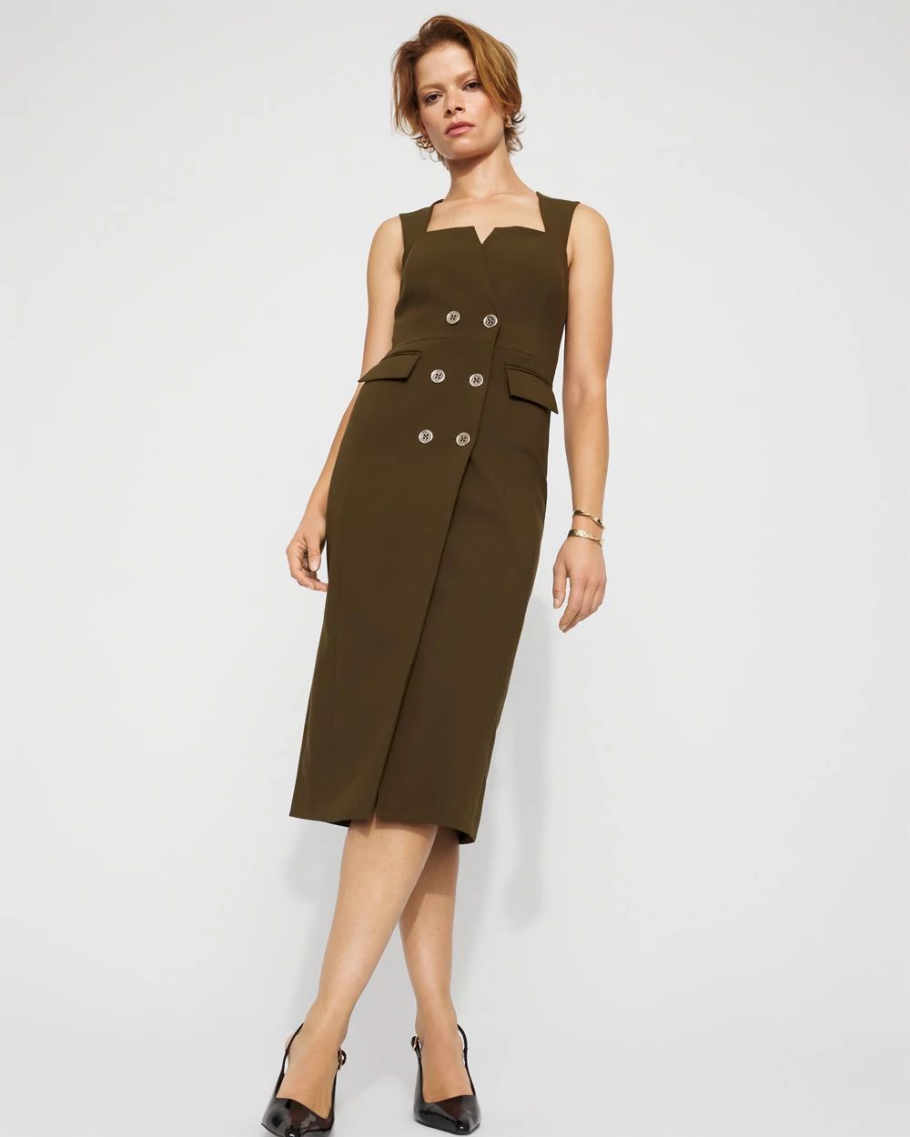 Square Neck Tailored Midi Dress