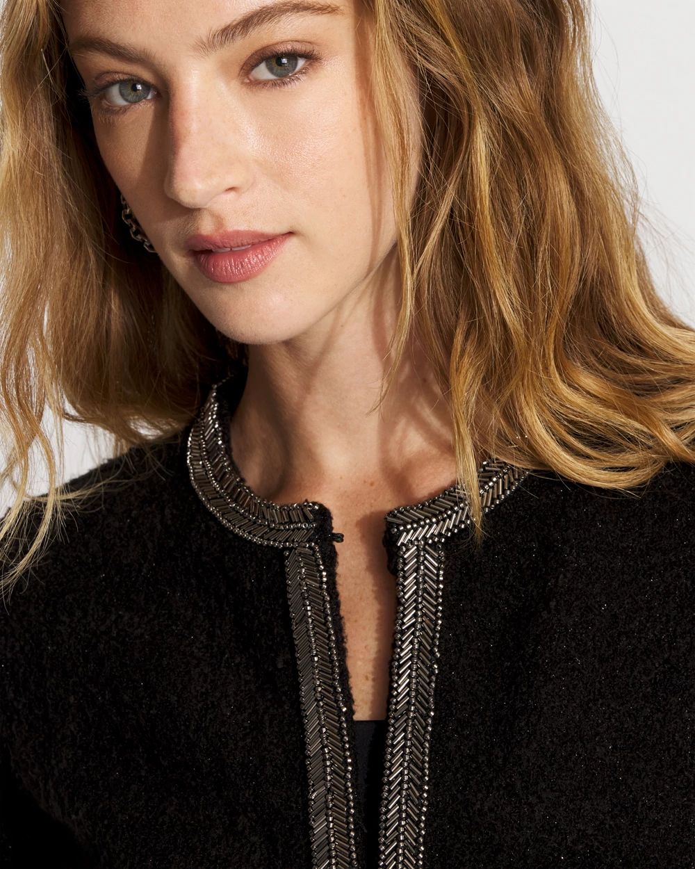 Embellished Tweed Sweater Jacket