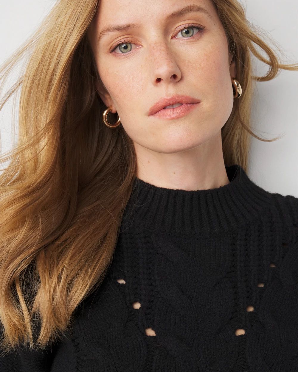 Cabled Mock Neck Pullover Sweater