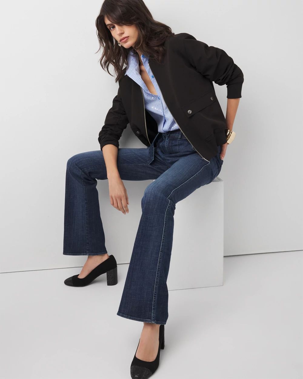 High-Rise Belted Skinny Flare Jeans