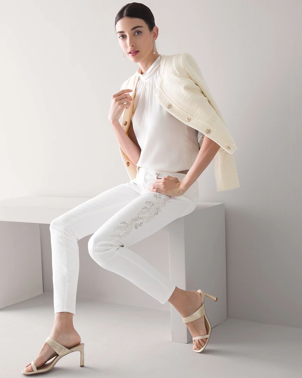 Mid-Rise Embroidered Skinny Ankle Jeans