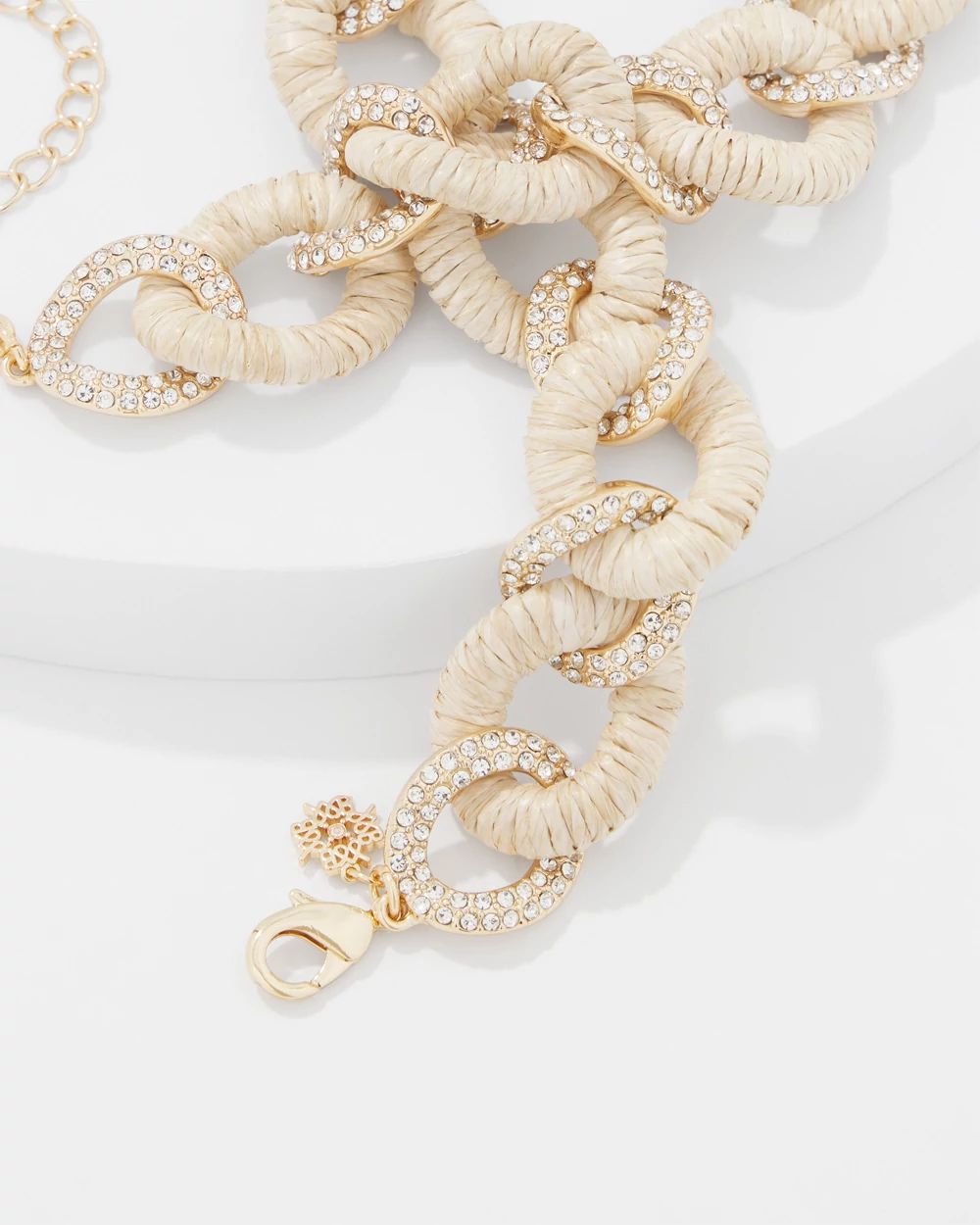 Natural Raffia + Crystal Link Necklace