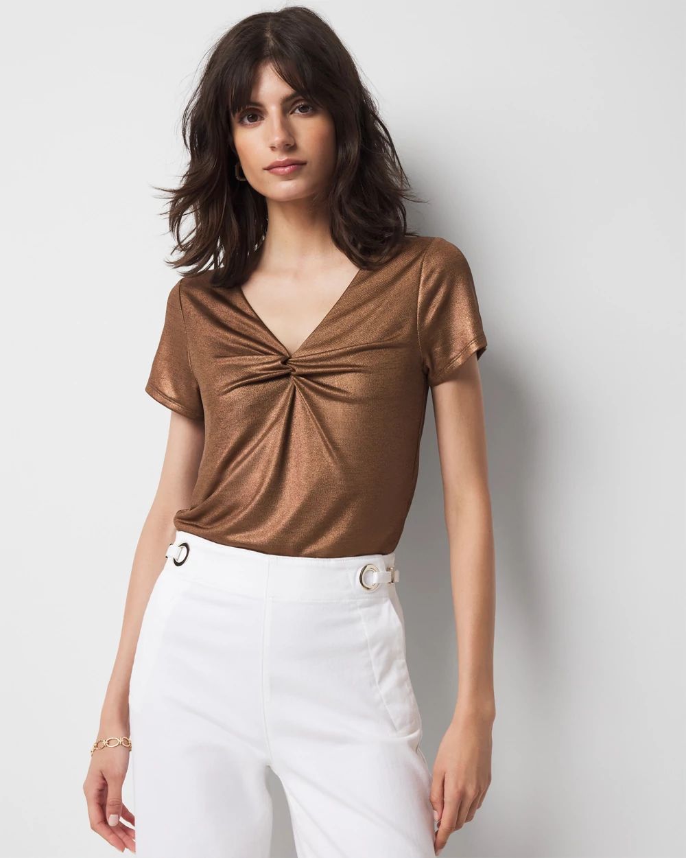 WHBM FORME™ All Ways Stretch Metallic Twist Front Tee