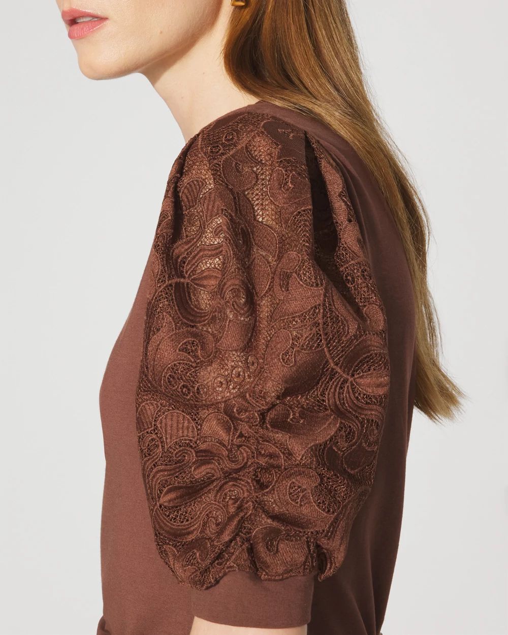 Lace Puff Sleeve Crewneck Tee