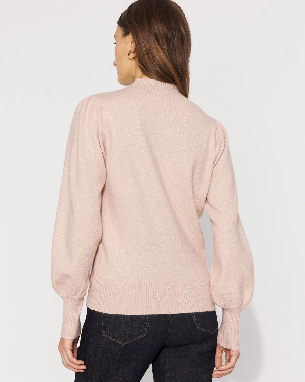 Blouson Sleeve Mockneck Pullover Sweater