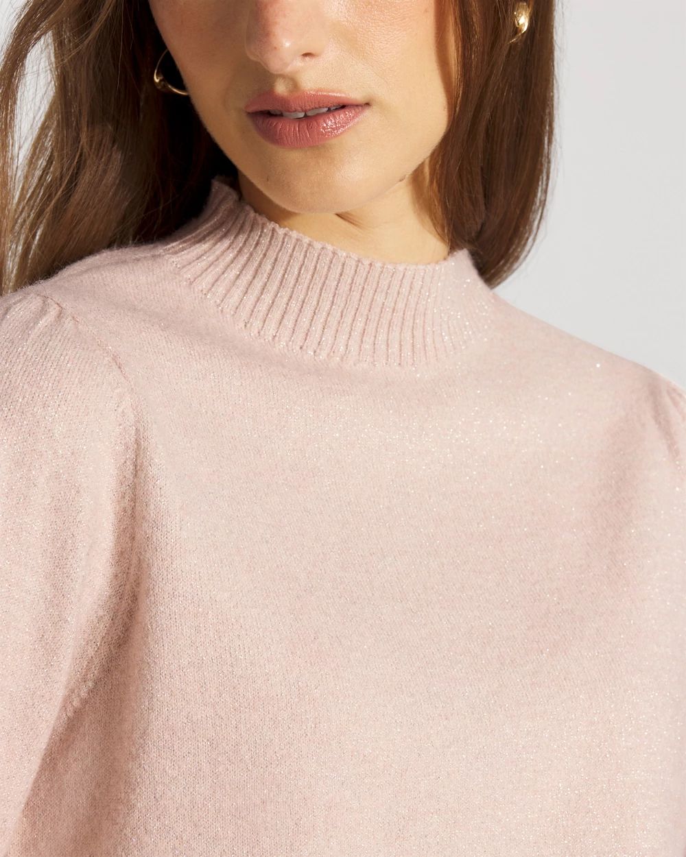 Blouson Sleeve Mockneck Pullover Sweater