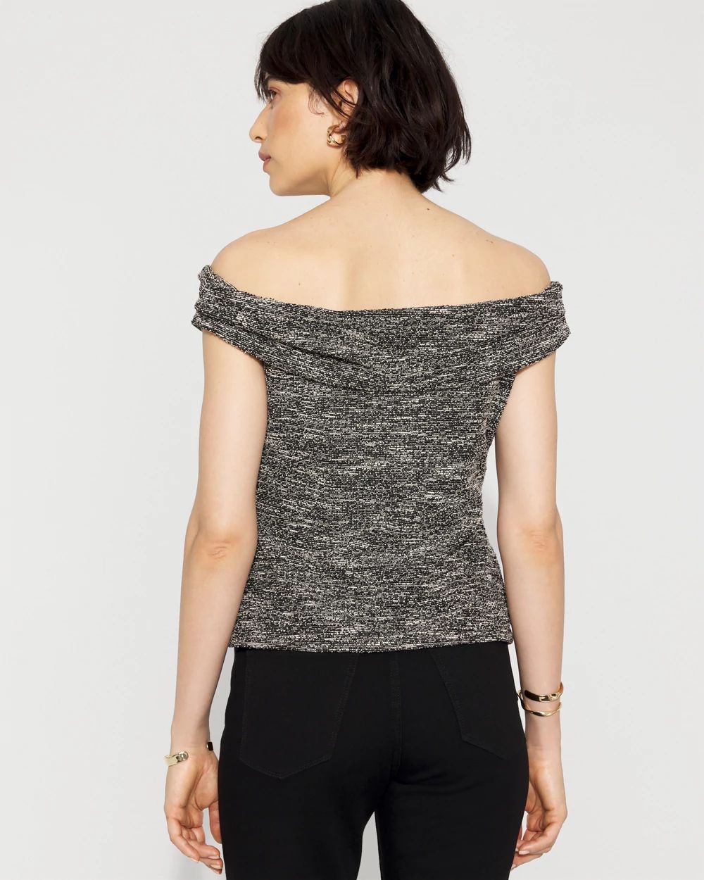 Tweed Off-The-Shoulder Knit Top