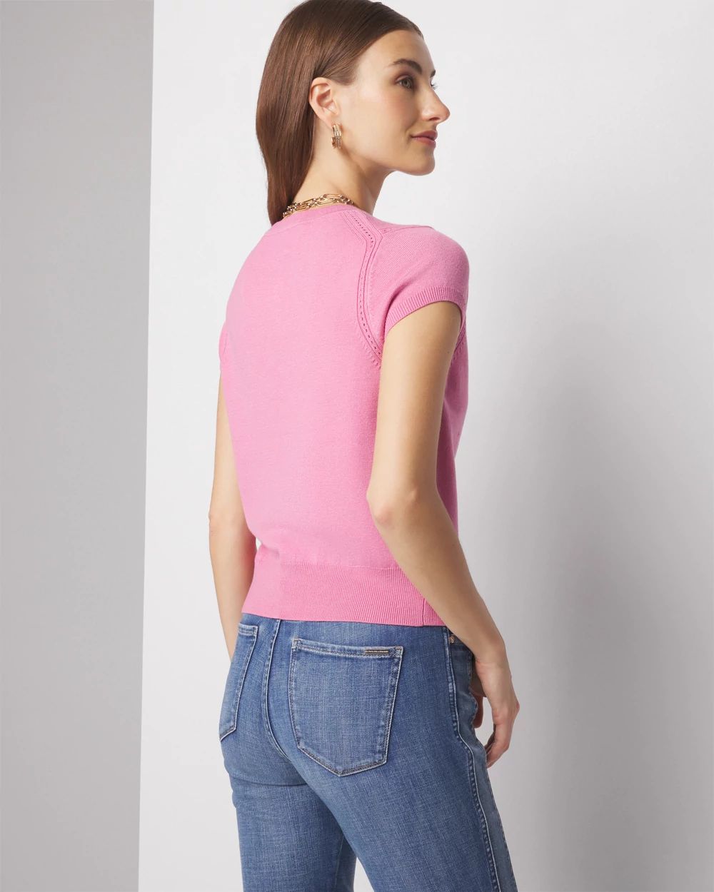 Crewneck Pointelle Cardigan Sweater