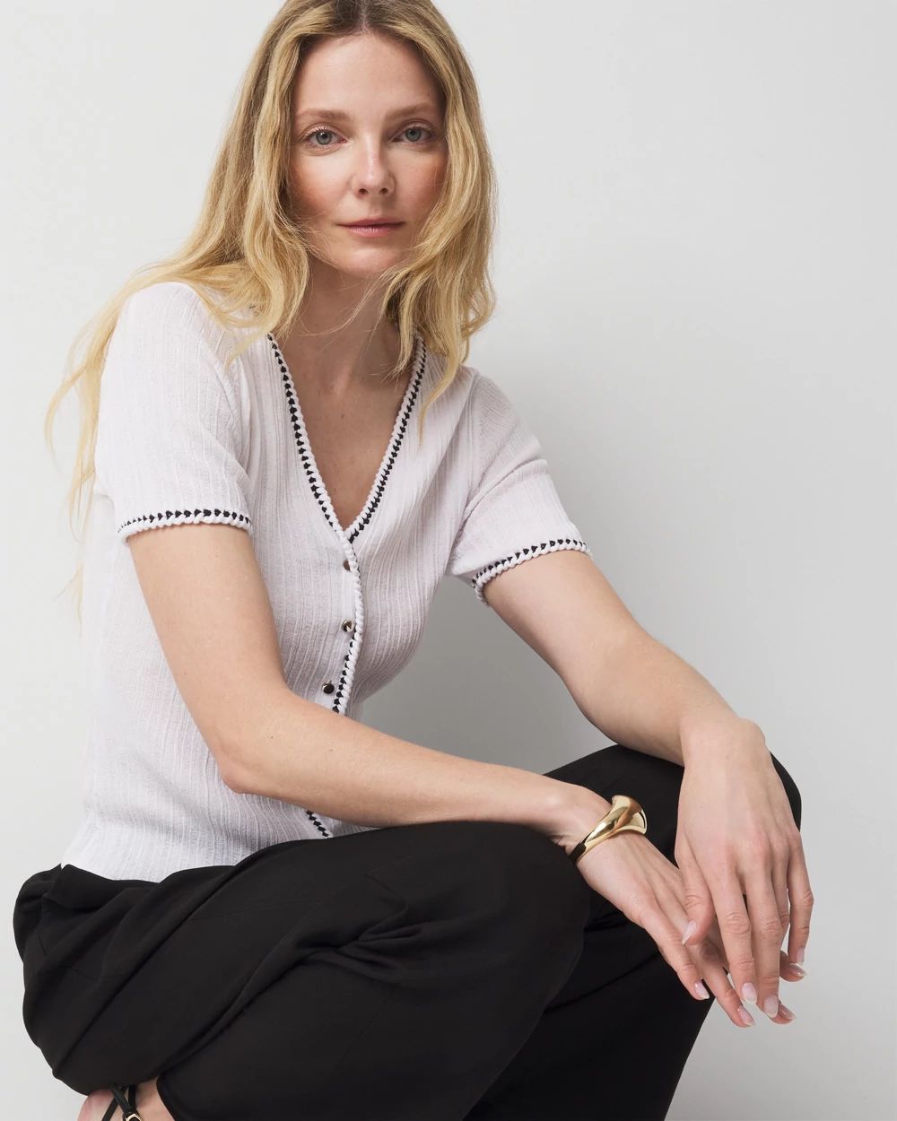 Braided Trim Cardigan Sweater