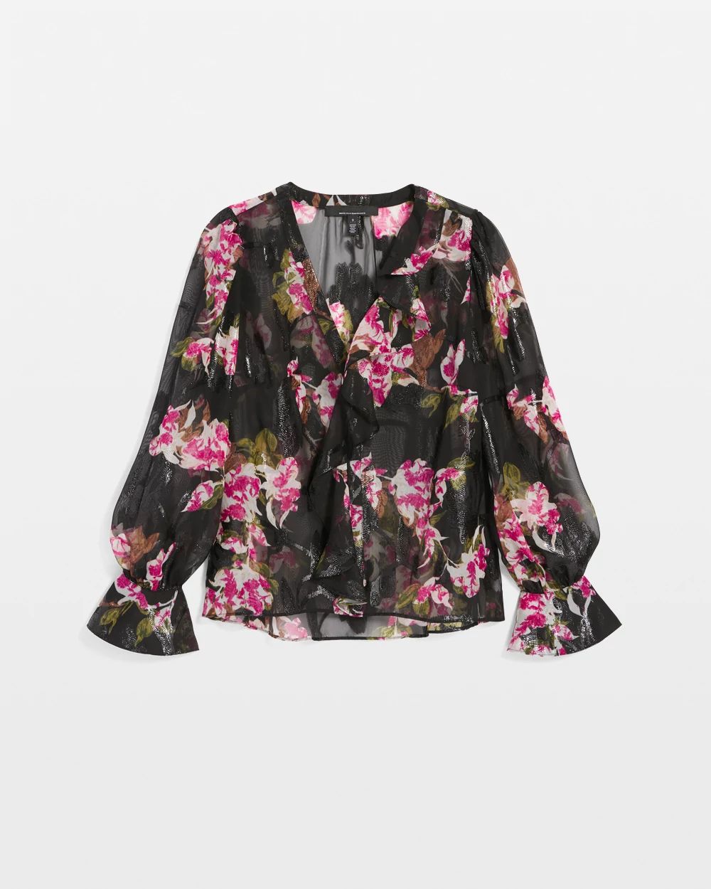 Sheer Metallic Clip Ruffle Blouse