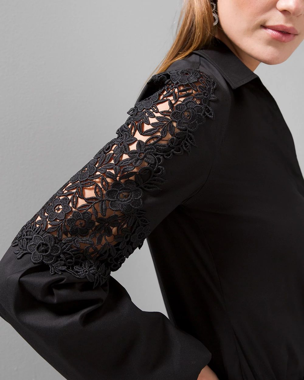 Lace Sleeve Poplin Shirt