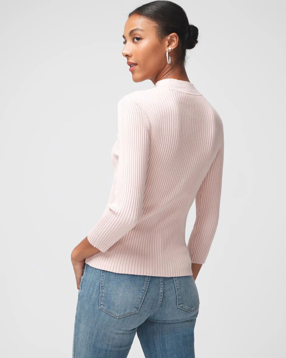 3/4 Sleeve Cutout Mockneck Pullover