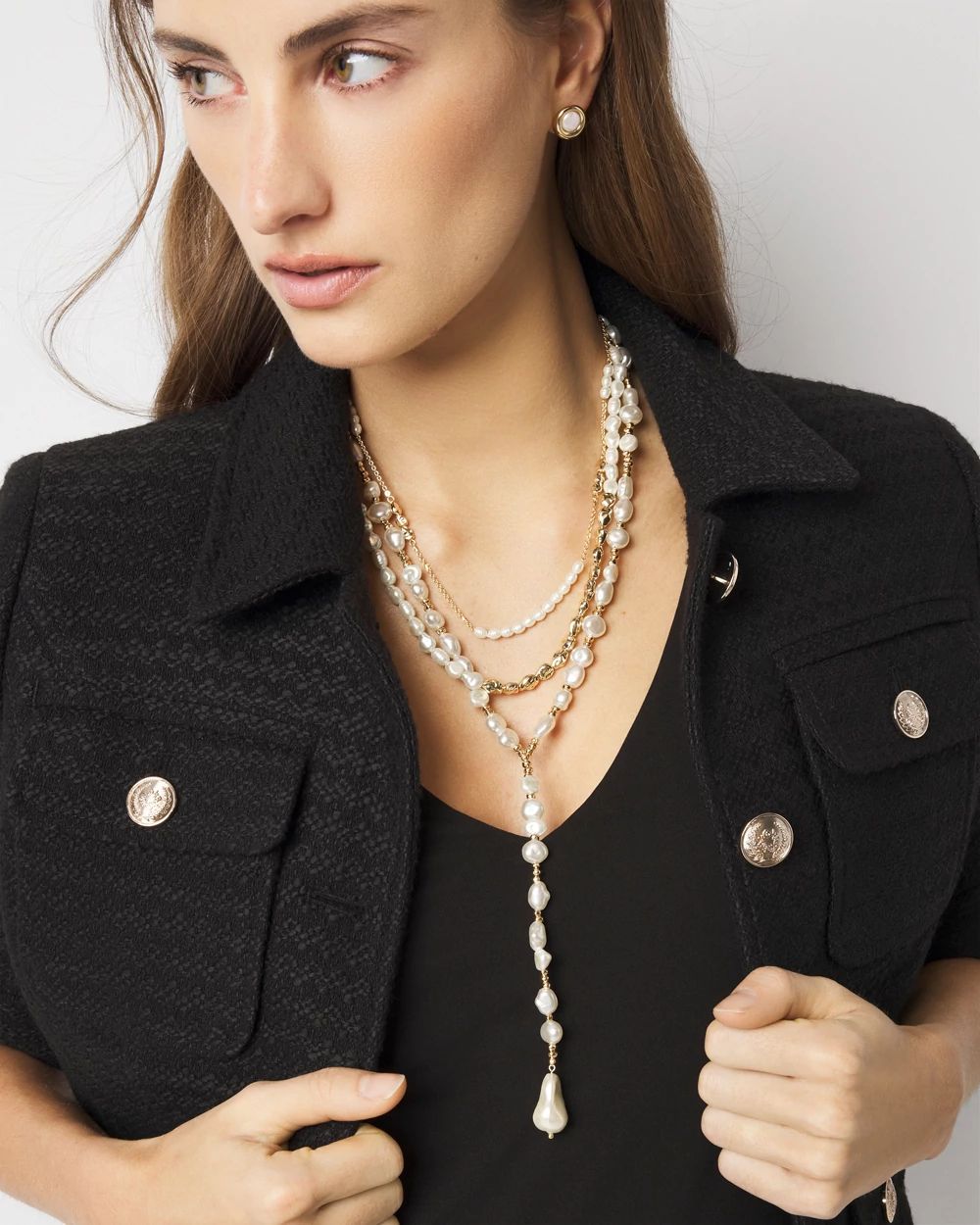 Gold + Pearl Convertible Y Necklace