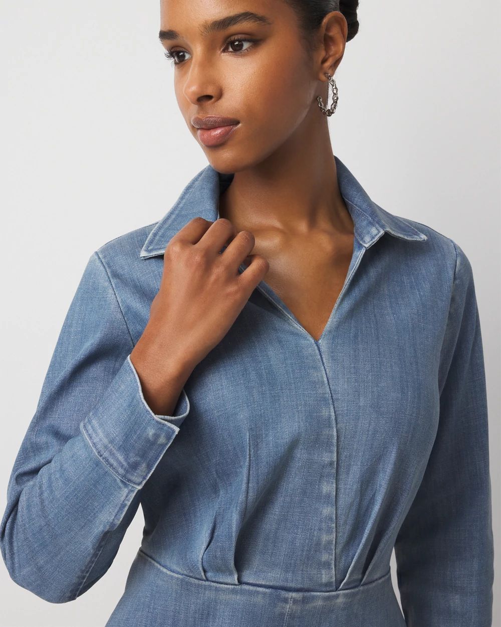 Petite Clear Coated Denim Midi Dress