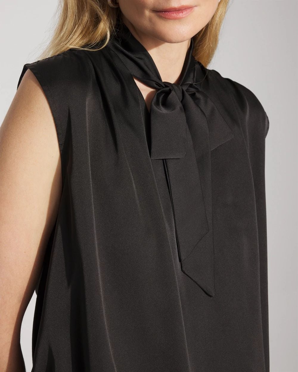 Bubble Hem Tie-Neck Shell