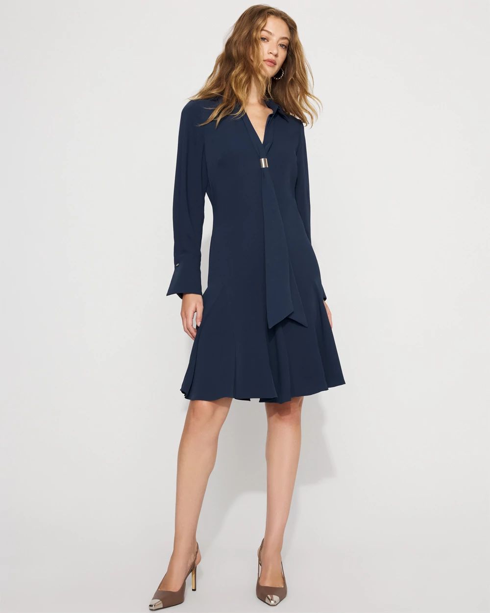 Tie-Neck Twill Shirt Dress