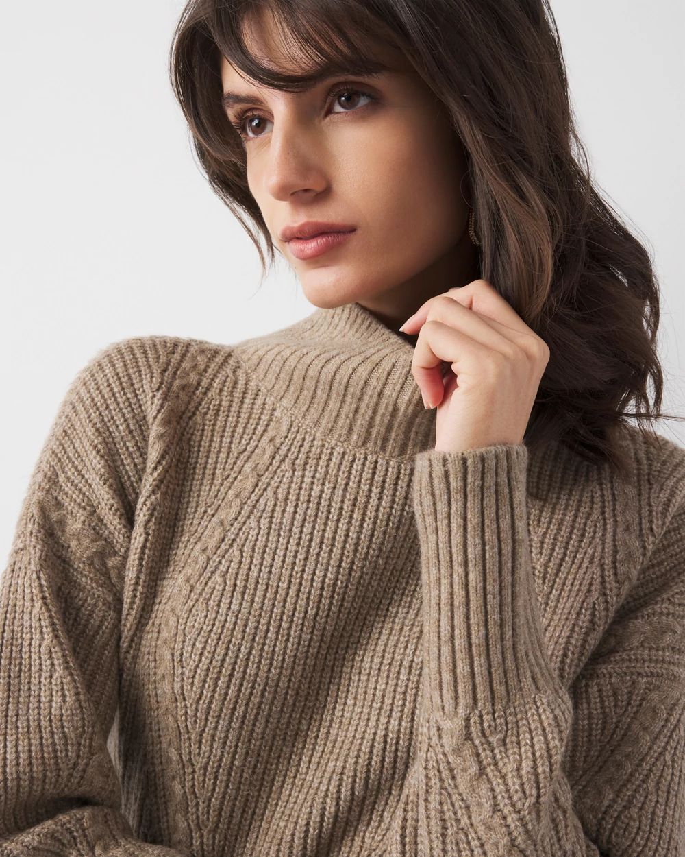 Mock Neck Cable Ribbed Sweater