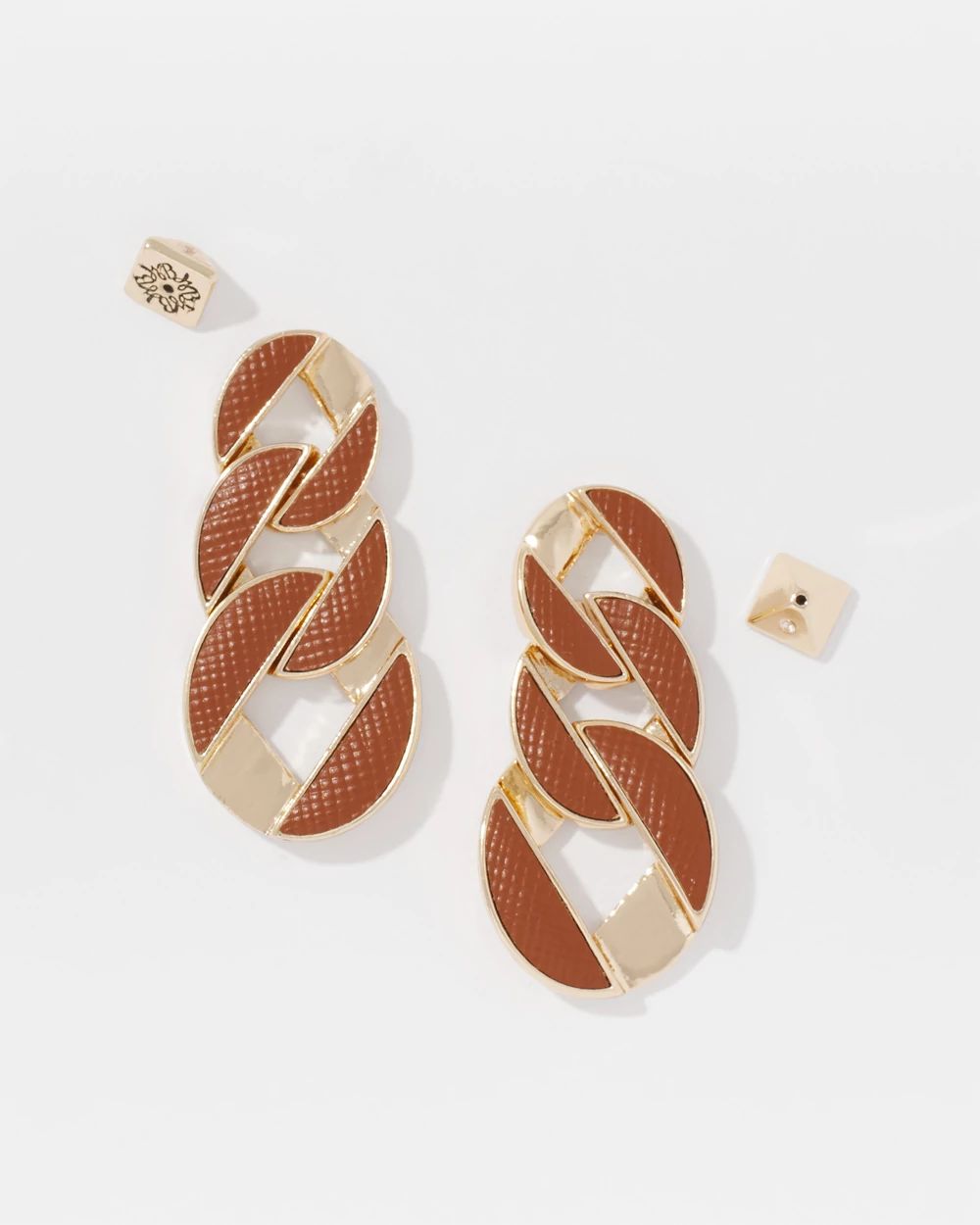 Cognac Textured Leather Linear Earrings