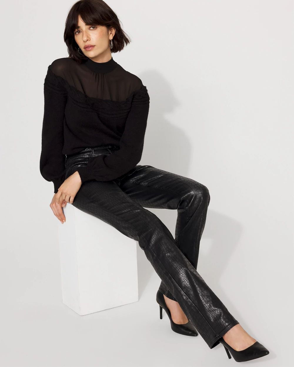 Crocodile Coated Denim High Rise Bootcut Jean