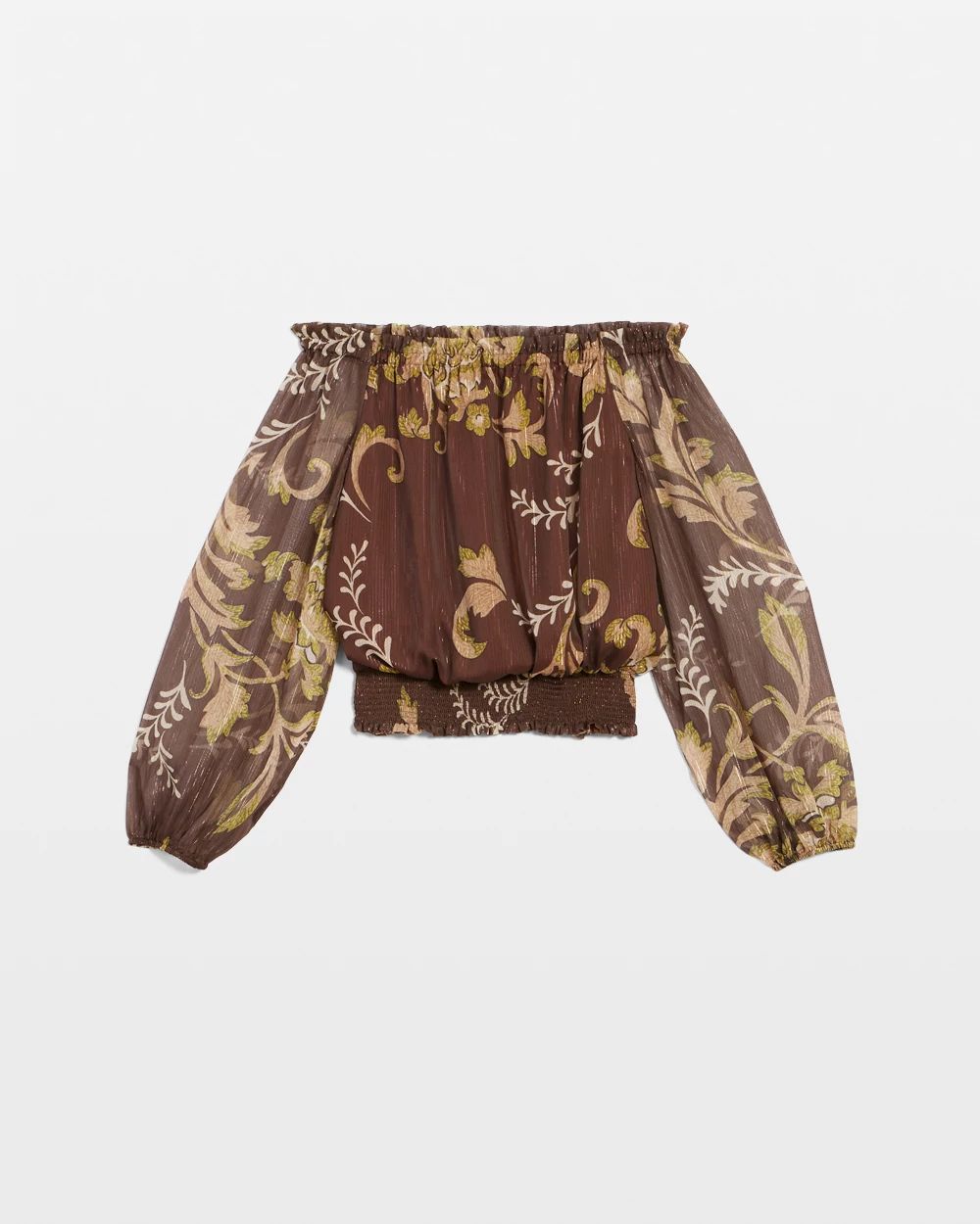 Off-the-Shoulder Floral Chiffon Blouse