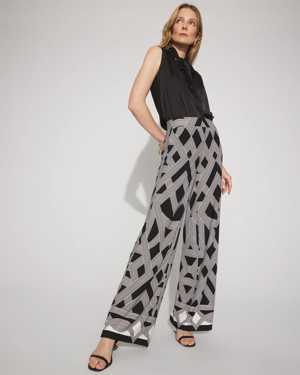 Geometric Print Matte Jersey Wide-Leg Pant