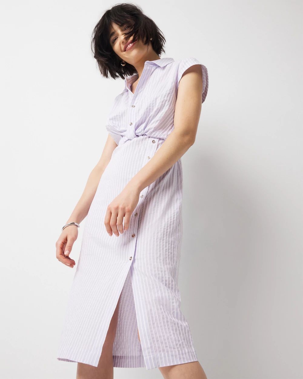 Petite Short Sleeve Button Detail Dress