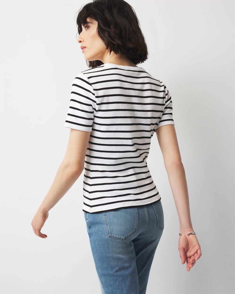WHBM FORME™ Ribbed Stretch Button Shoulder Tee