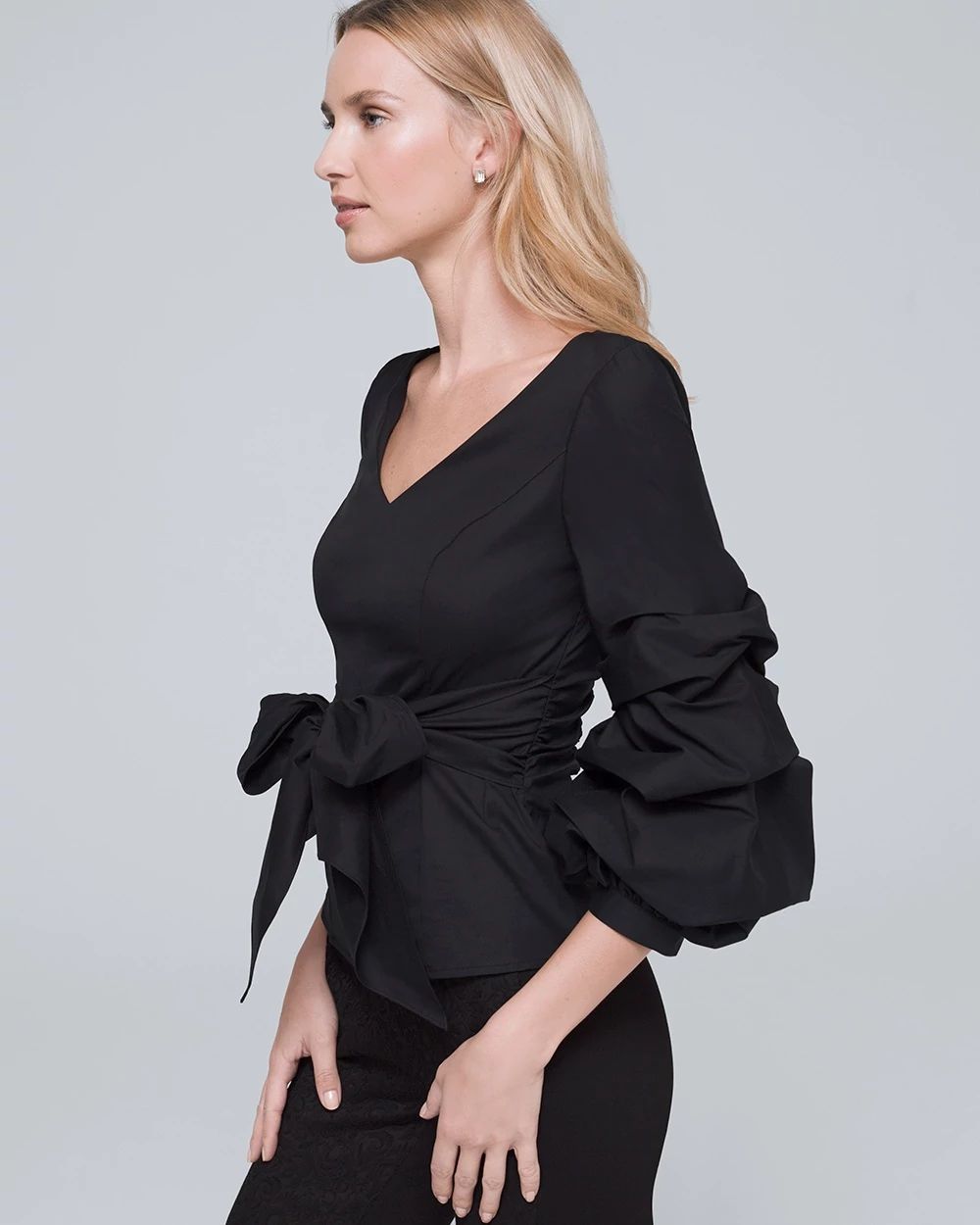 Drama-Sleeve Poplin Shirt