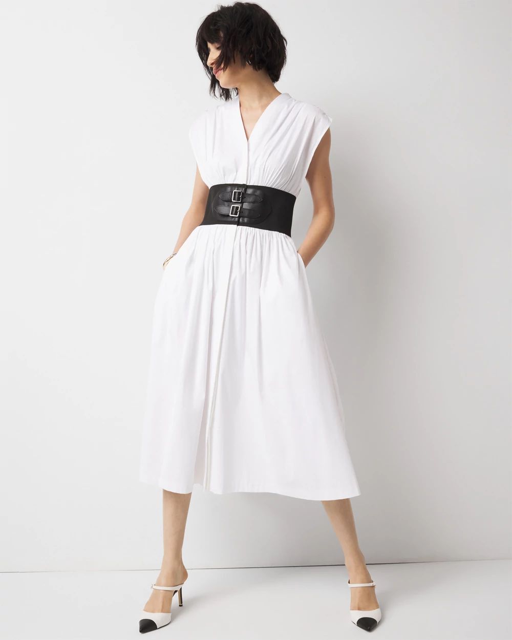 Cap Sleeve Belted Midi Dress
