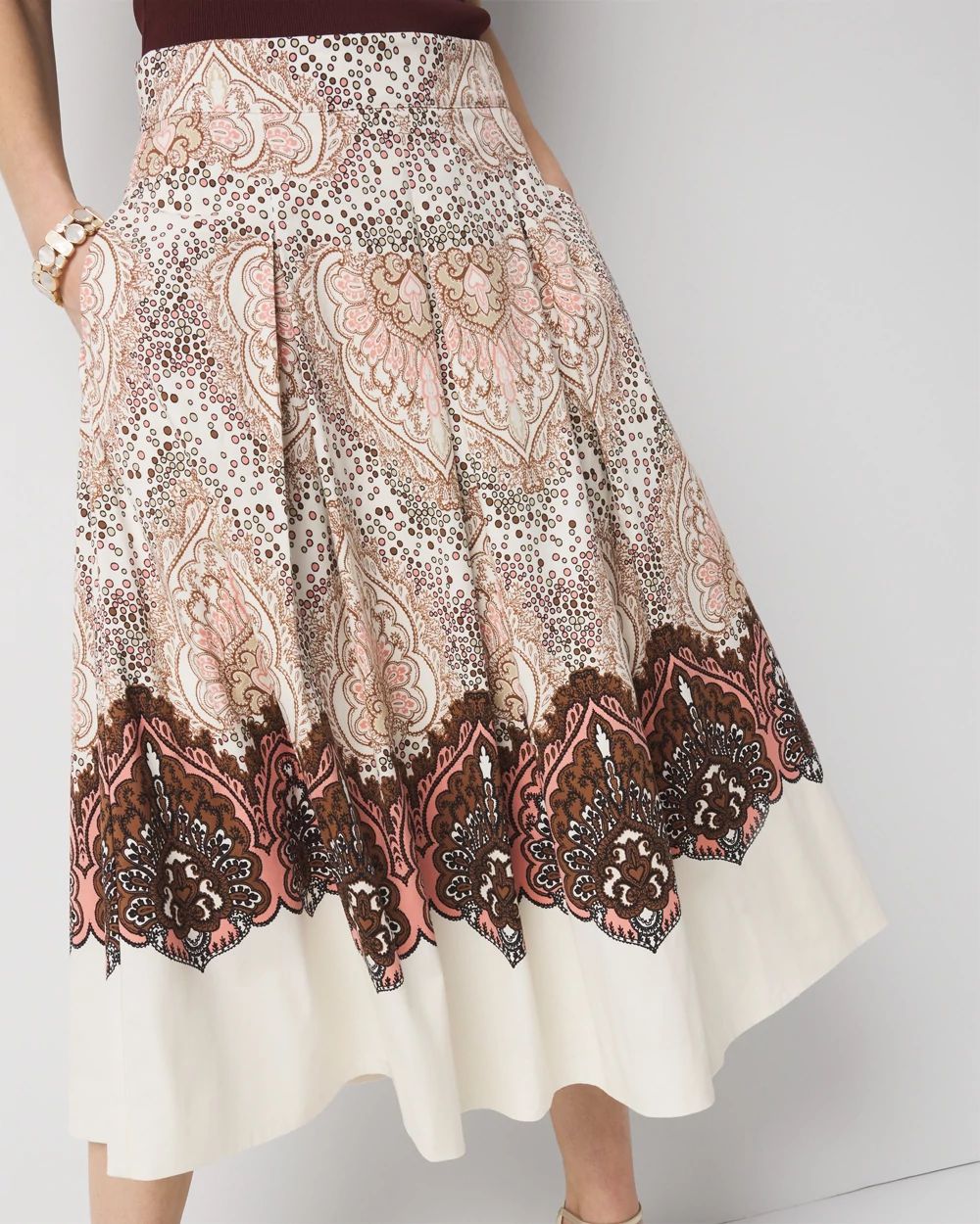 Paisley Pleated A-Line Skirt