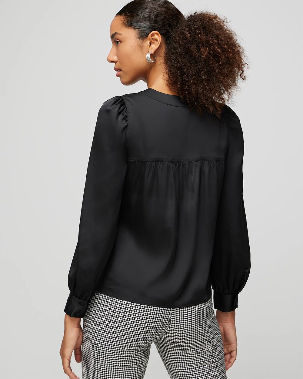 Long Sleeve Topstitch Satin Blouse