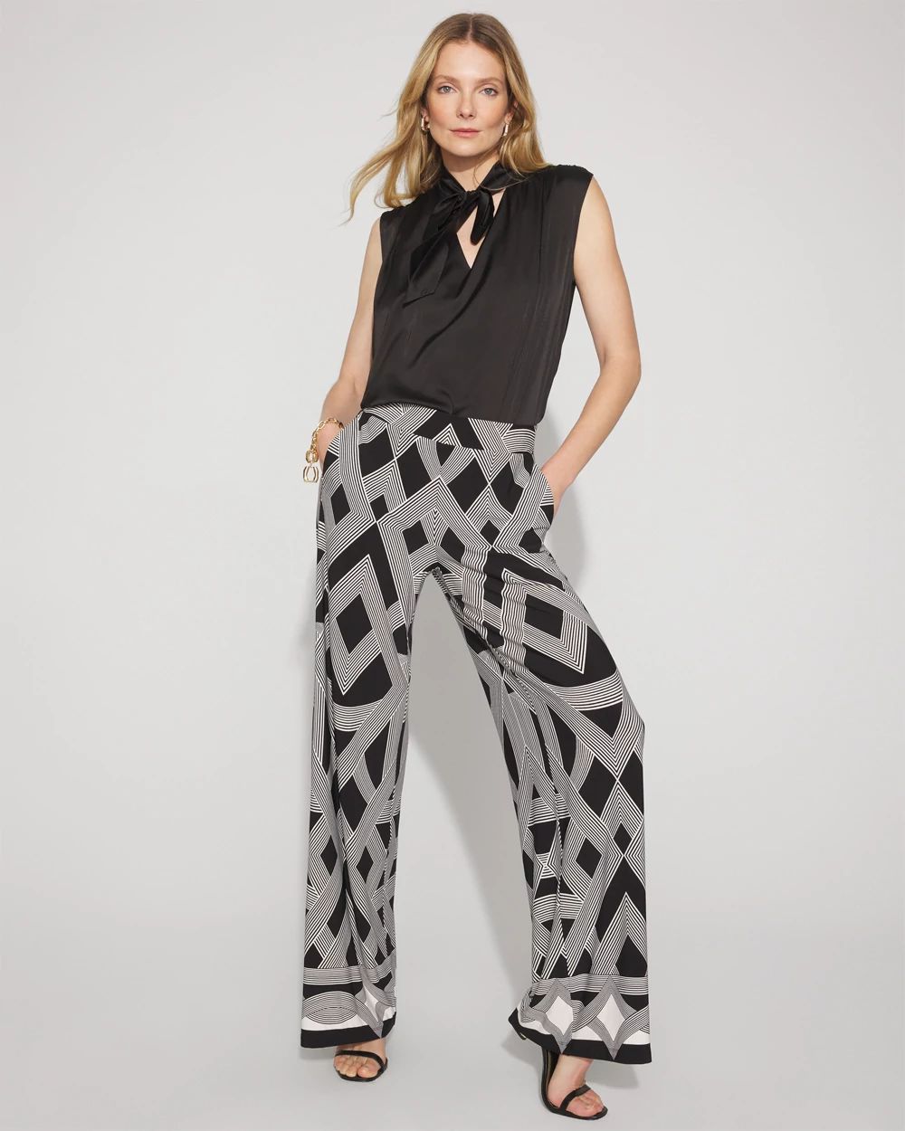 Geometric Print Matte Jersey Wide-Leg Pant