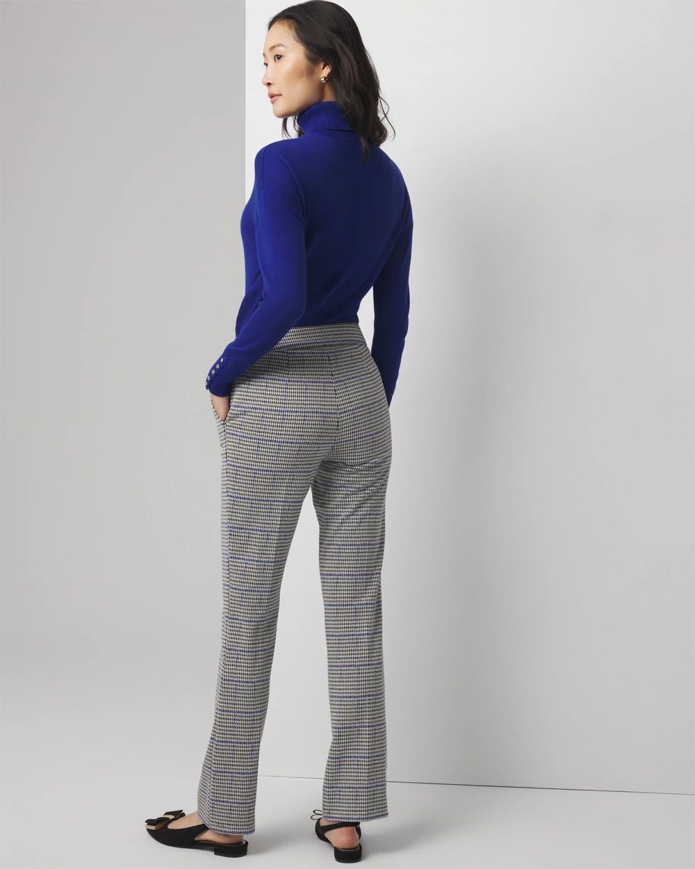 Straight Leg Houndstooth Luxe Plaid Pants