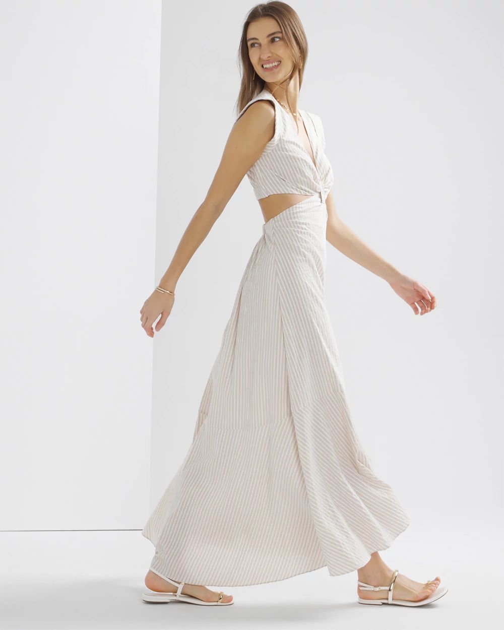 Seersucker Cutout Midi Dress