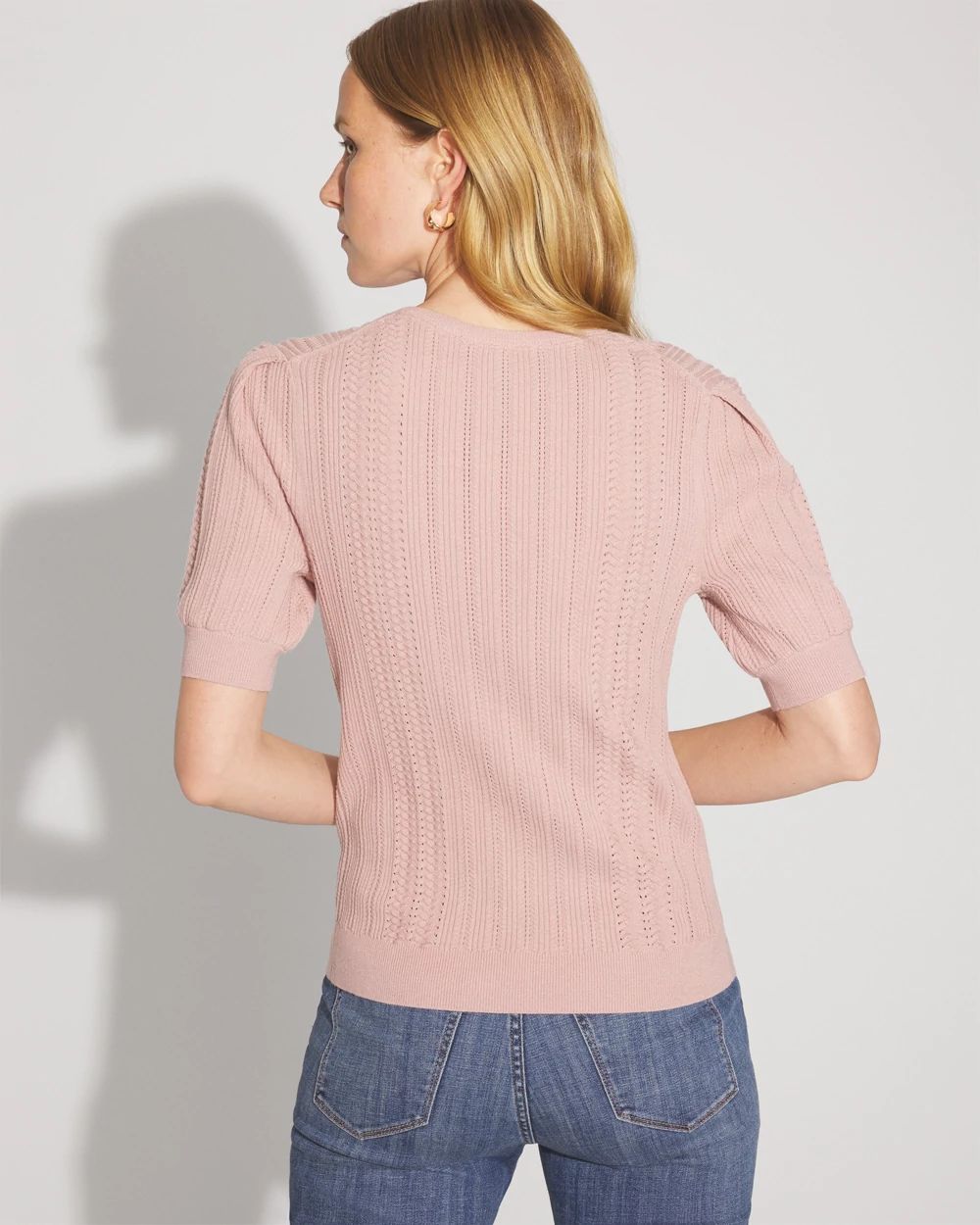 Pointelle Puff Sleeve Sweater