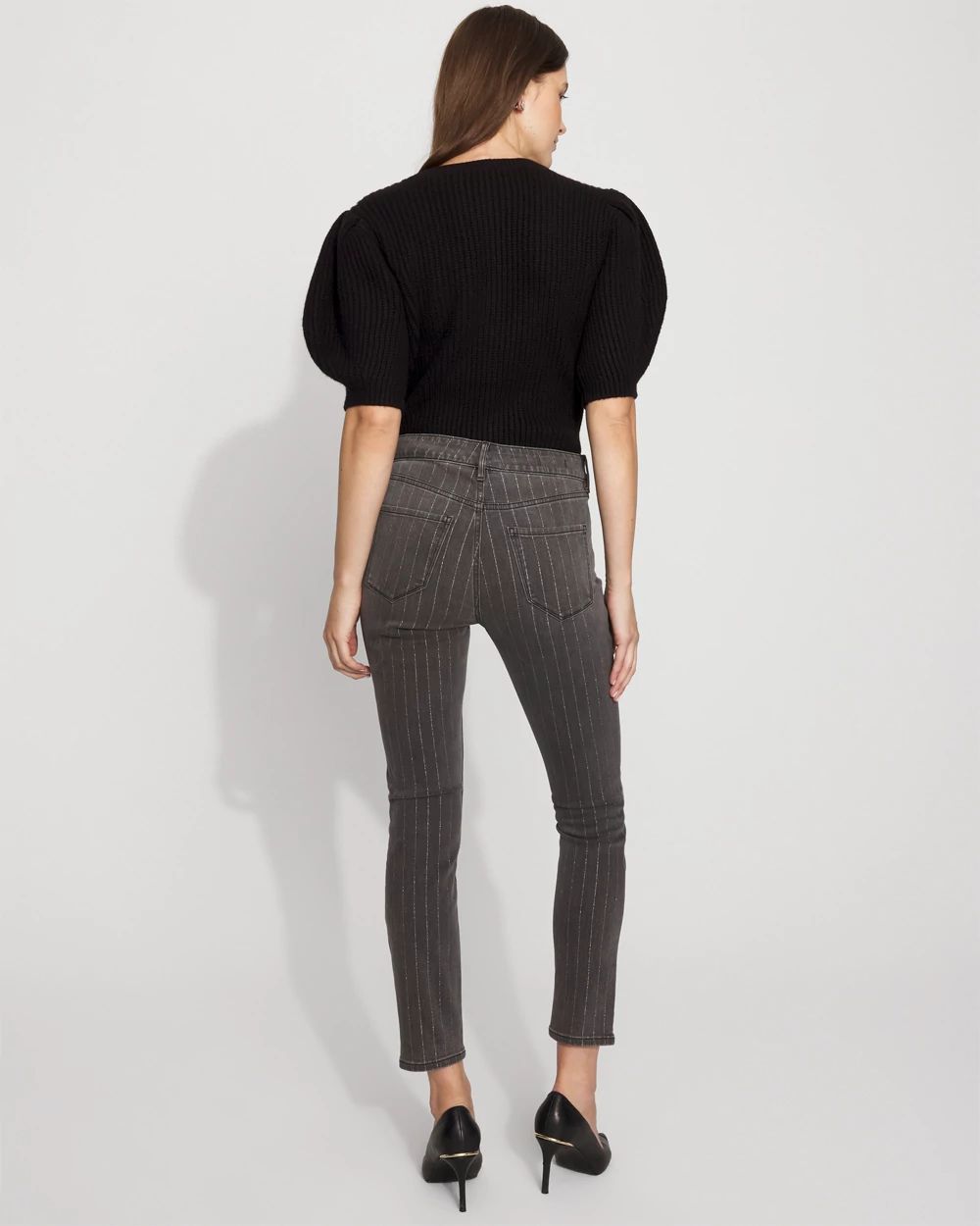 Lurex Pinstripe Mid-Rise Skinny Jean
